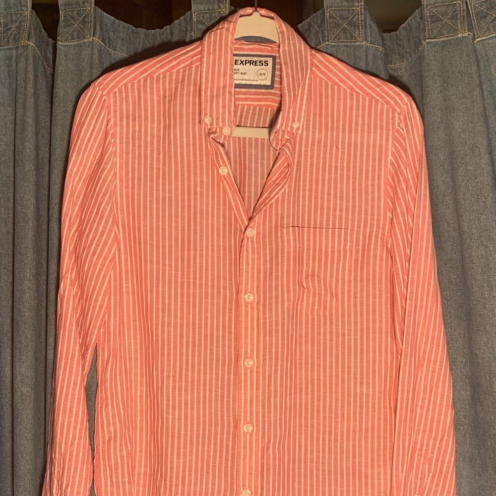 Pink + White Express linen button-down